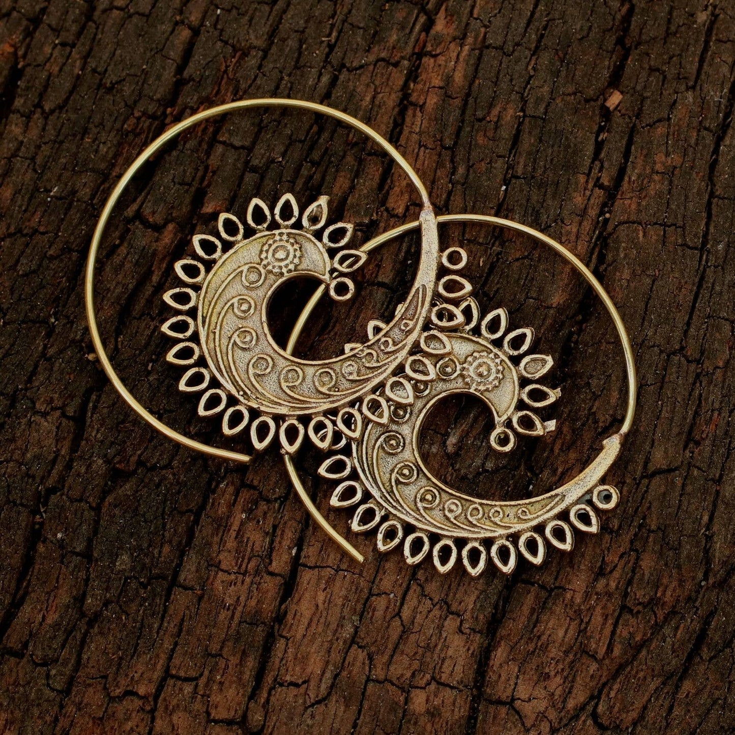 Brass Rooster Spiral Earring