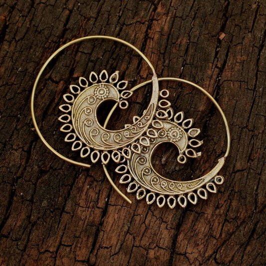 Brass Rooster Spiral Earring