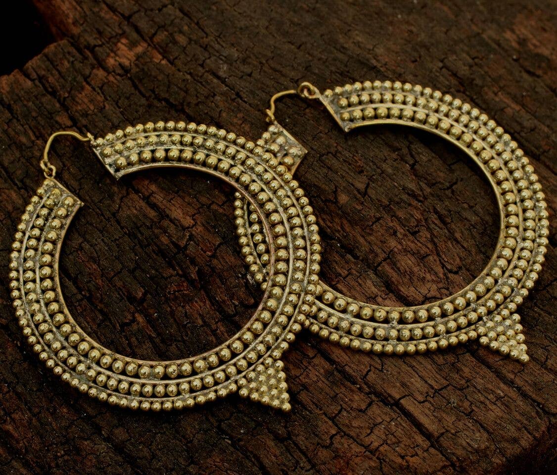 Large Brass Pointed Hoop Earring