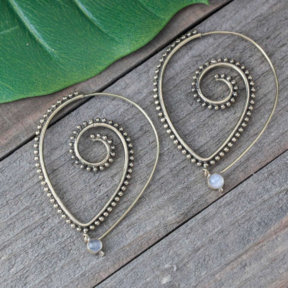 Spotted Moonstone Drop Spiral Earring