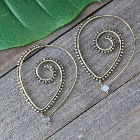 Spotted Moonstone Drop Spiral Earring