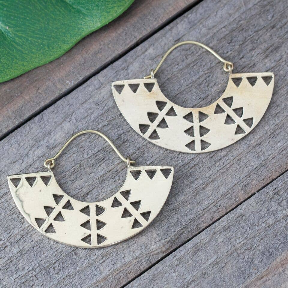 Brass Cutout Fan Earring