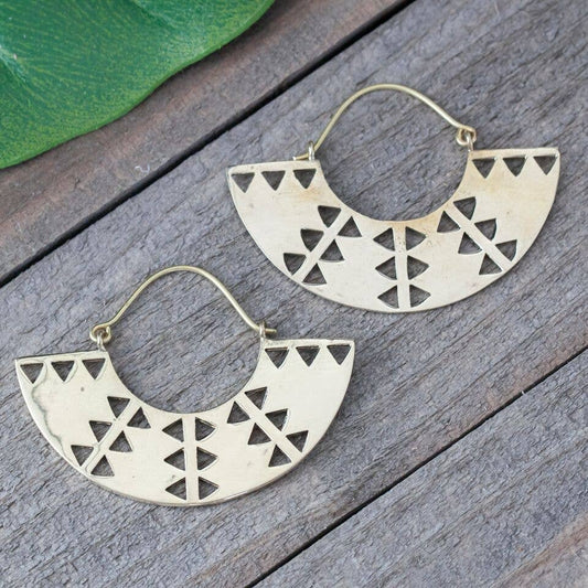 Brass Cutout Fan Earring