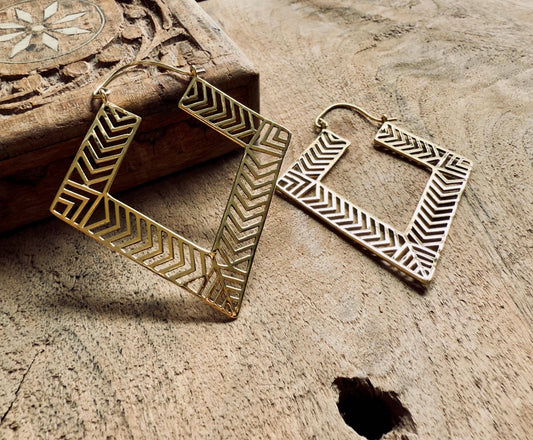 Large Asymmetric Statement Brass Earrings, Irregular Hoops, Gift Ready Option / Boho Look / Festival Fashion