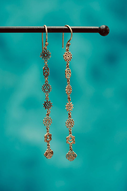 Long Pendant Brass Chakra Earrings