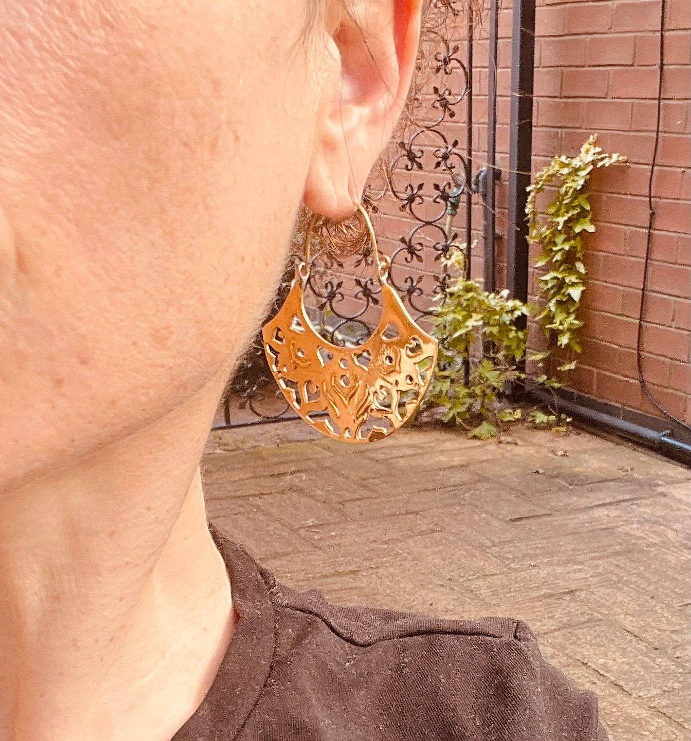 Large Boho Hoop Earrings Brass