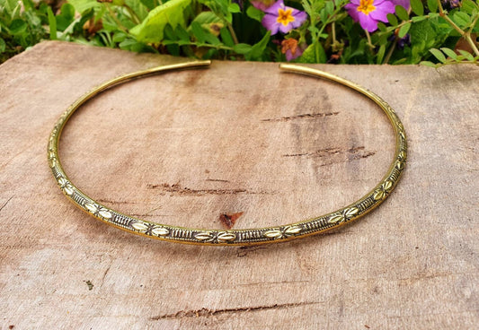 Floral Design Choker Brass Necklace