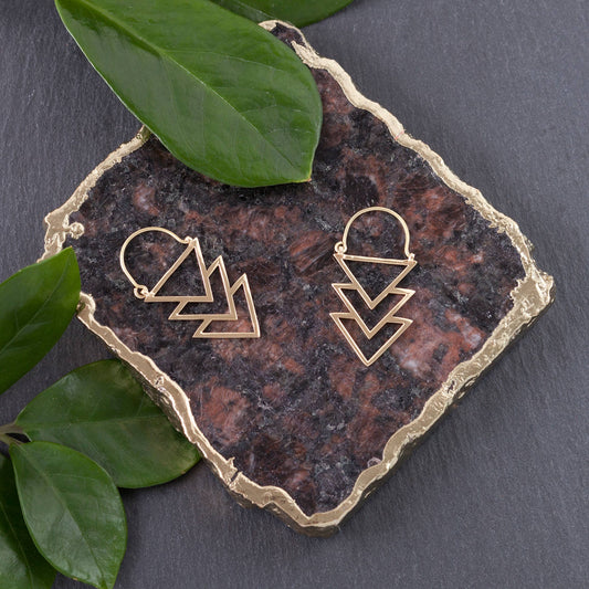 Brass Stacked Triangle Earring