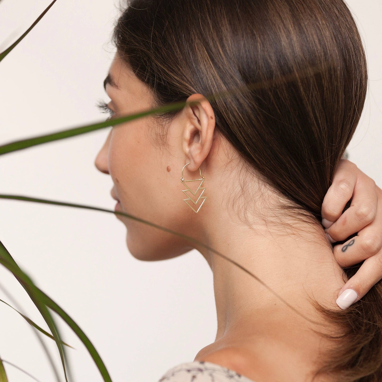 Brass Stacked Triangle Earring