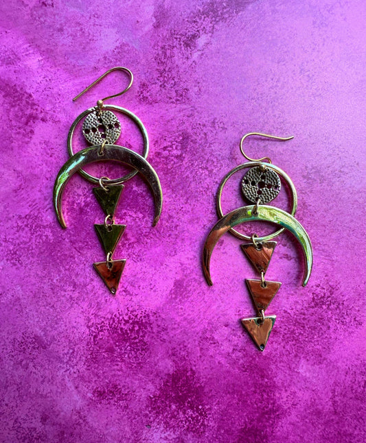 Celestial Moon Brass Earrings