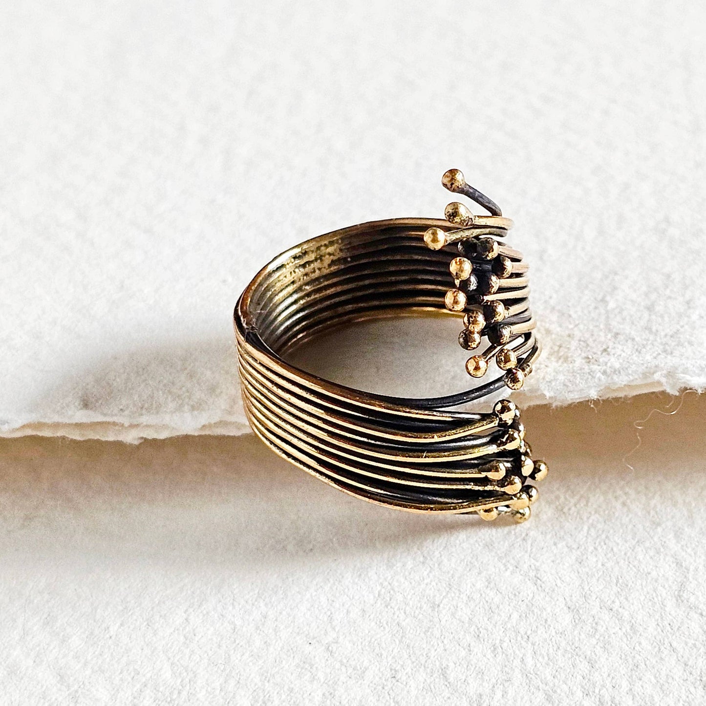 Brass wrap wire layered anther nature ring