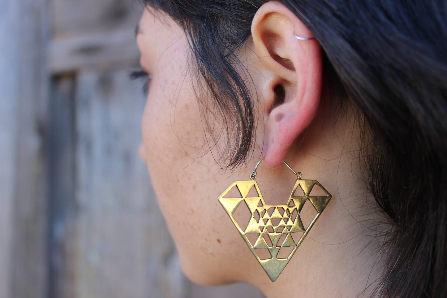 Brass Trikona Earring