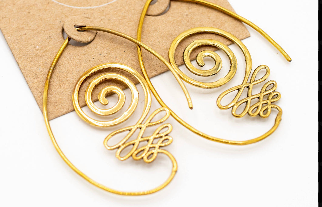 Brass Spiral Squiggle Earring