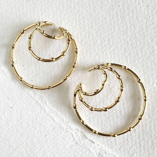 Brass droplet triple hoop ear cuff earrings