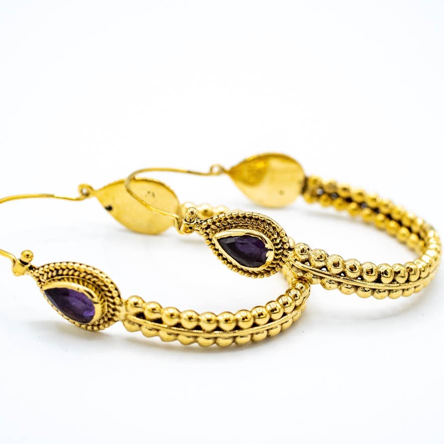 Amethyst Spotted Hoop Earring