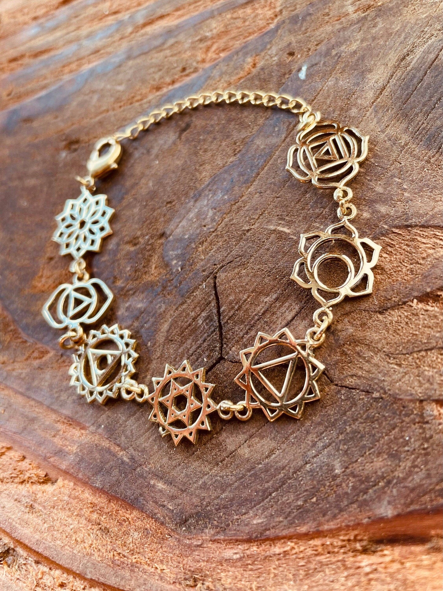 Gold Seven 7 Chakras Bracelet Brass Chain