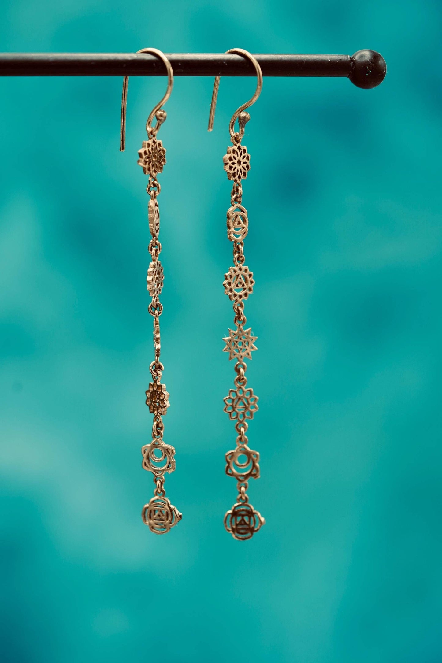 Long Pendant Brass Chakra Earrings