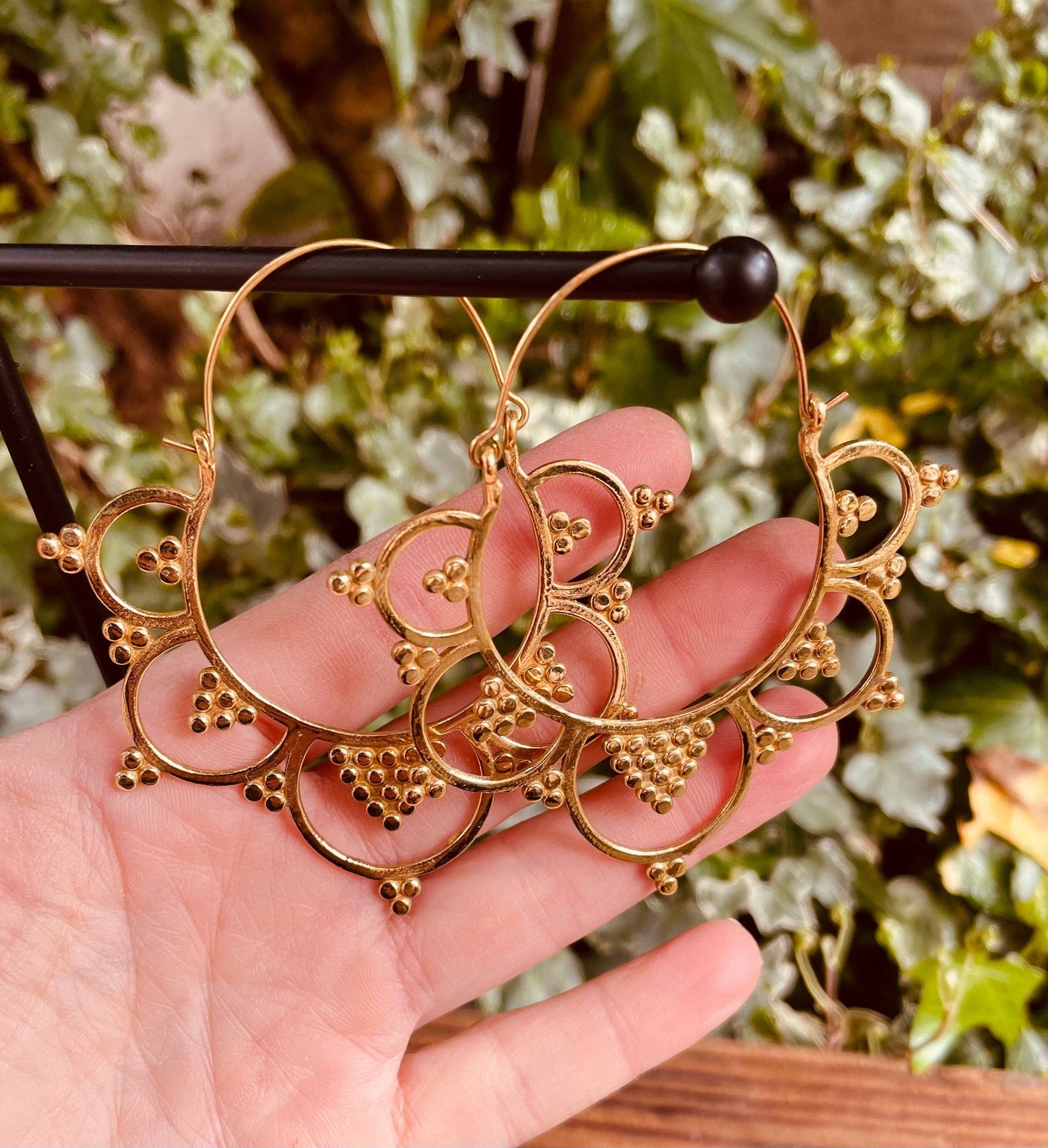 Extra Large Flower Hoops Brass Earrings