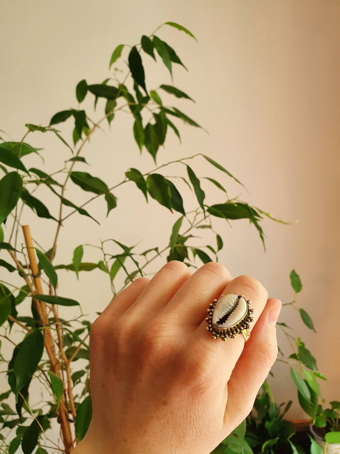 Cowrie Shell Brass Ring