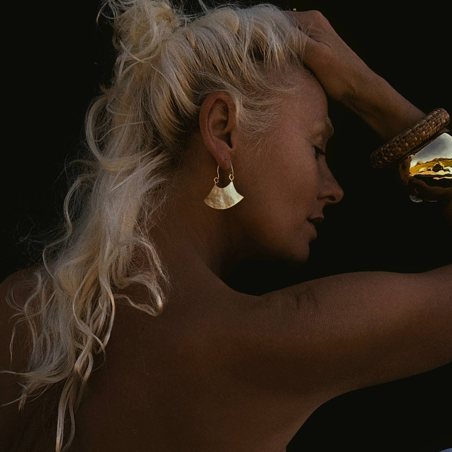 Brass blade curve arc hoop earrings