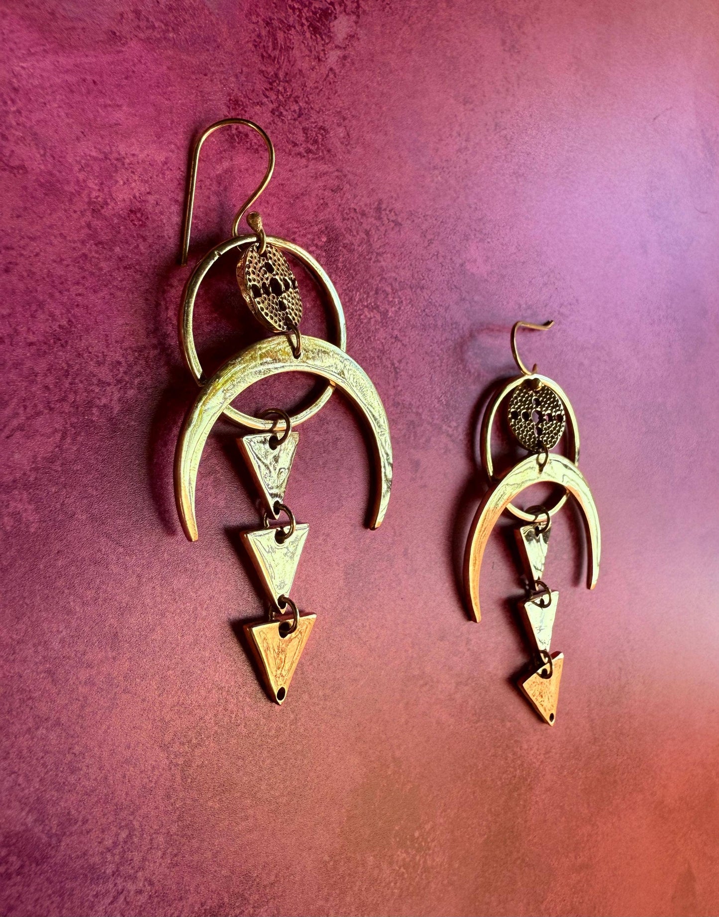 Celestial Moon Brass Earrings