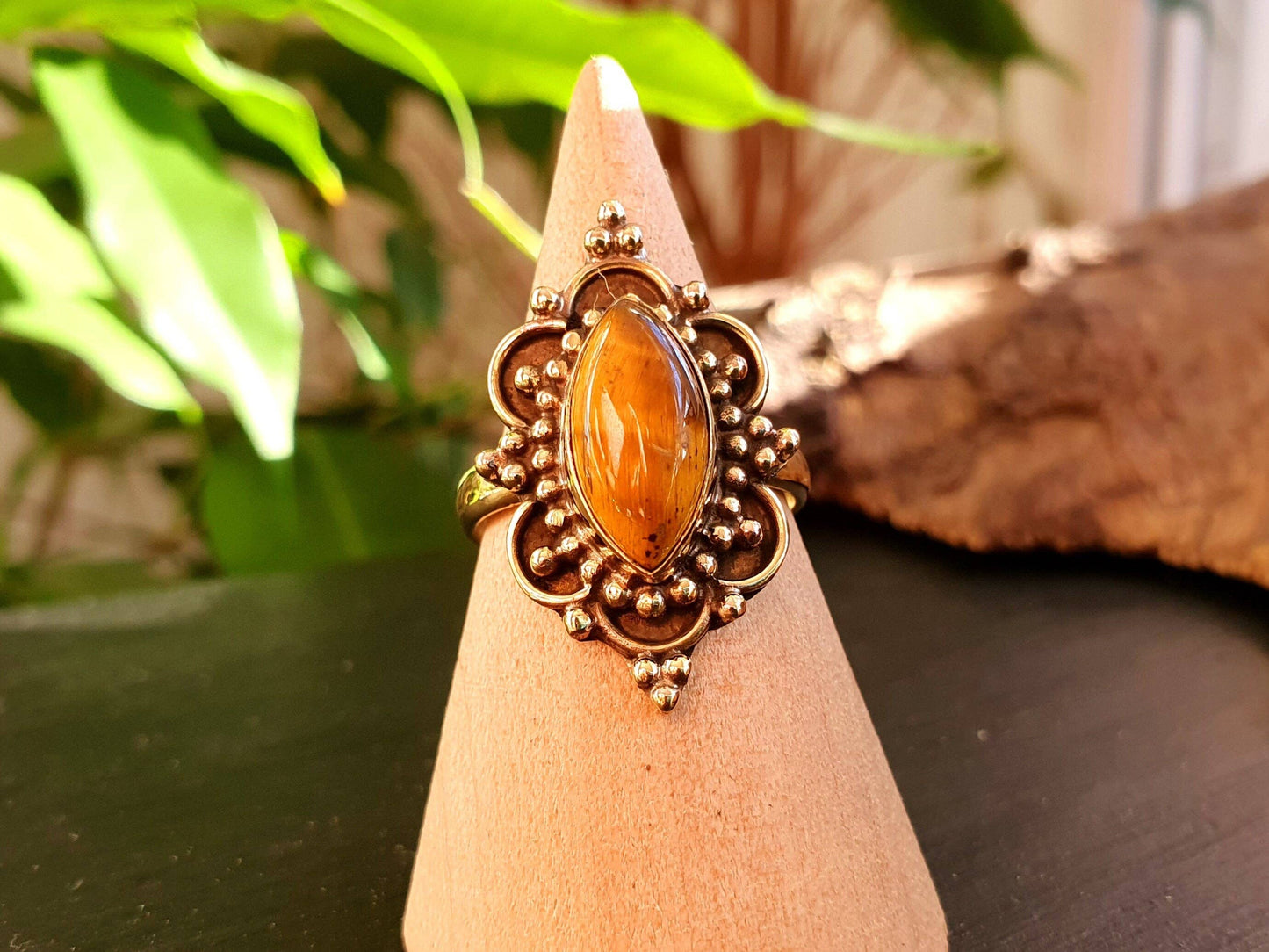 Ethnic style Brass & Tiger Eye ring