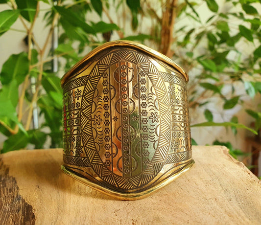 Aztec Brass Cuff Bracelet