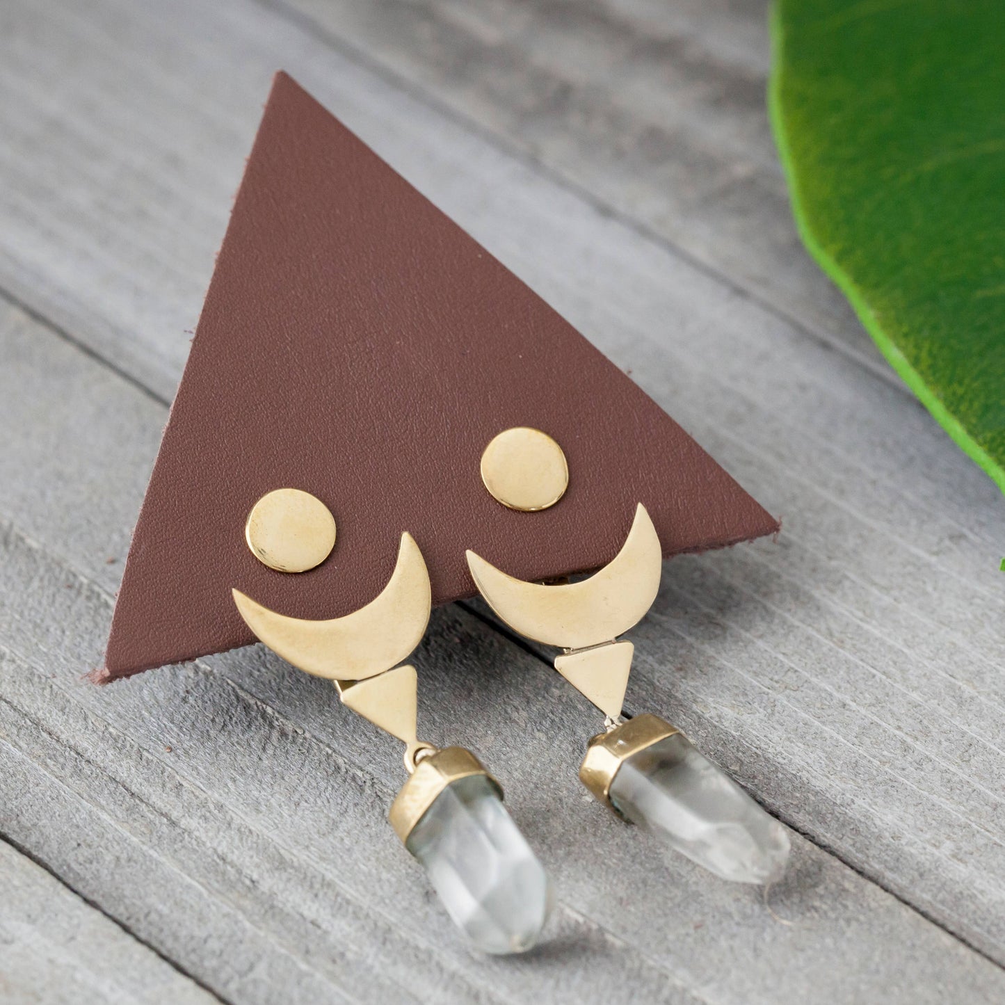 Crescent Design Ear Jacket with Natural Crystal: Sterling Silver