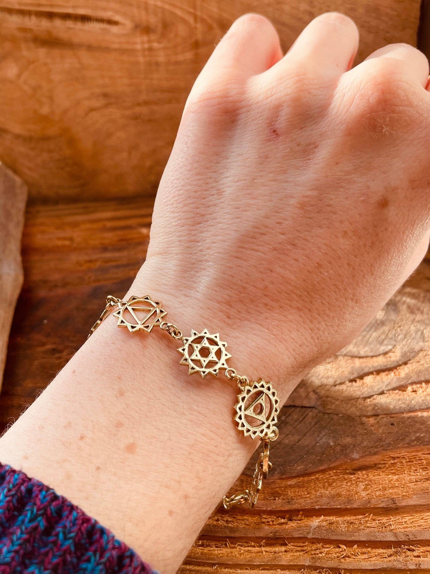 Gold Seven 7 Chakras Bracelet Brass Chain