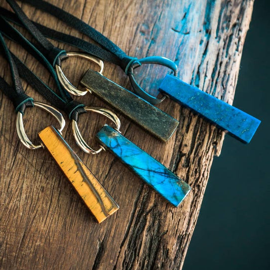 Brass Pendant Necklace Lapis Lazuli Labradorite 4 styles: Labradorite