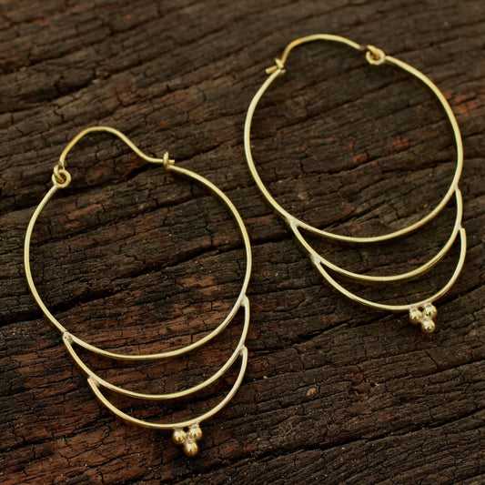 Brass Triple Drop Hoop Earring