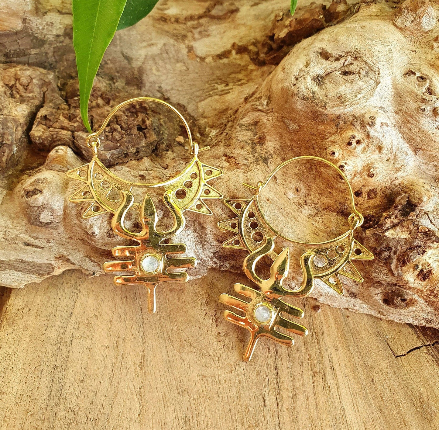 Inca Moonstone & Brass Earrings Ethnic
