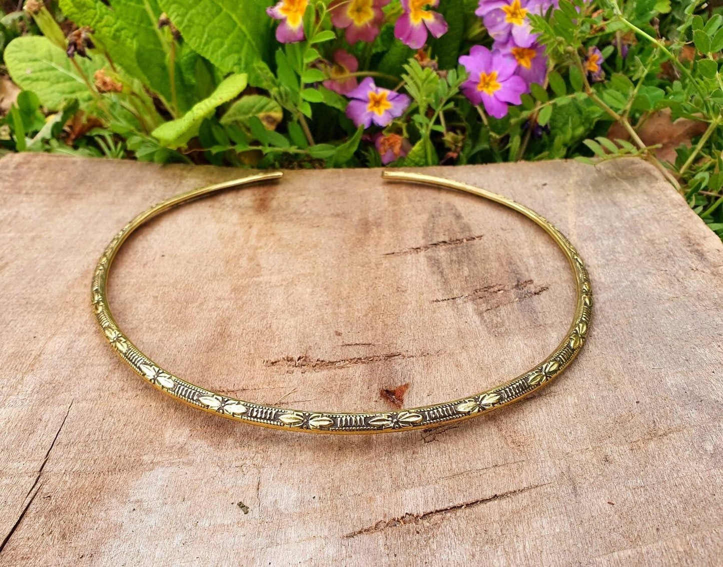Floral Design Choker Brass Necklace