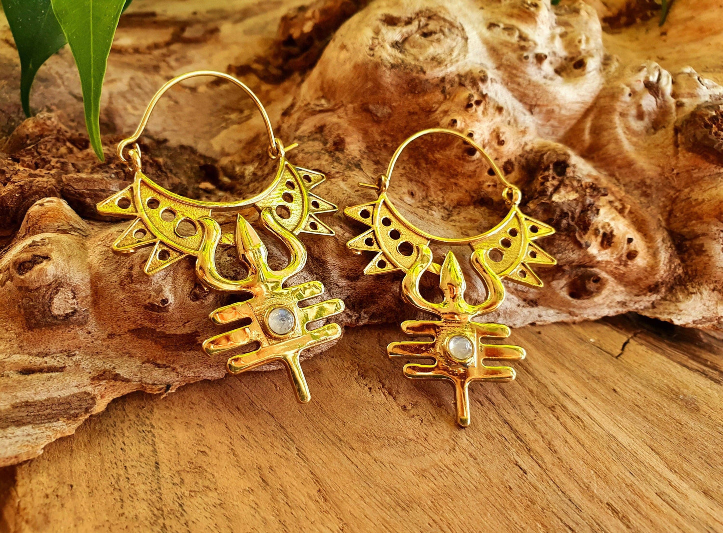 Inca Moonstone & Brass Earrings Ethnic