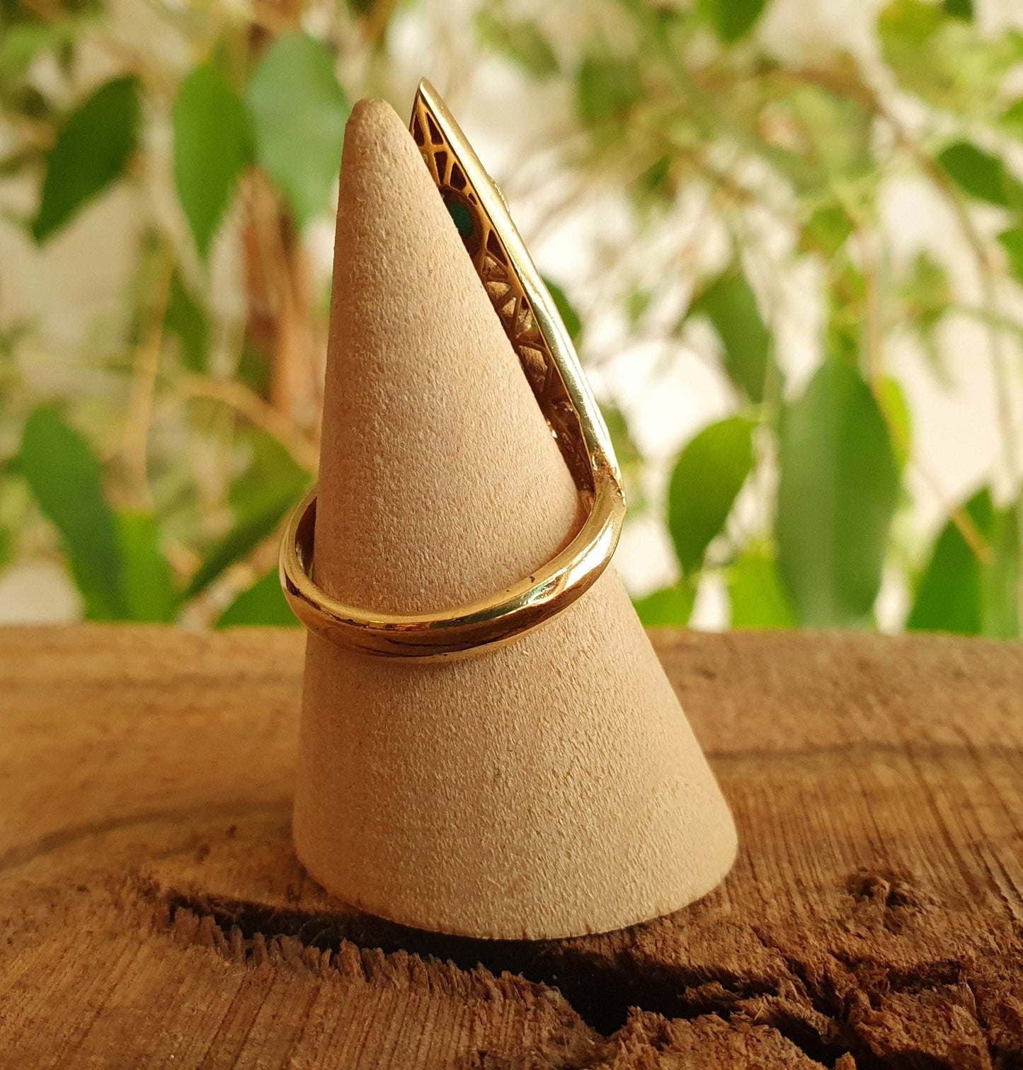 Brass Tiger Eye Geometric Diamond Shape Ring