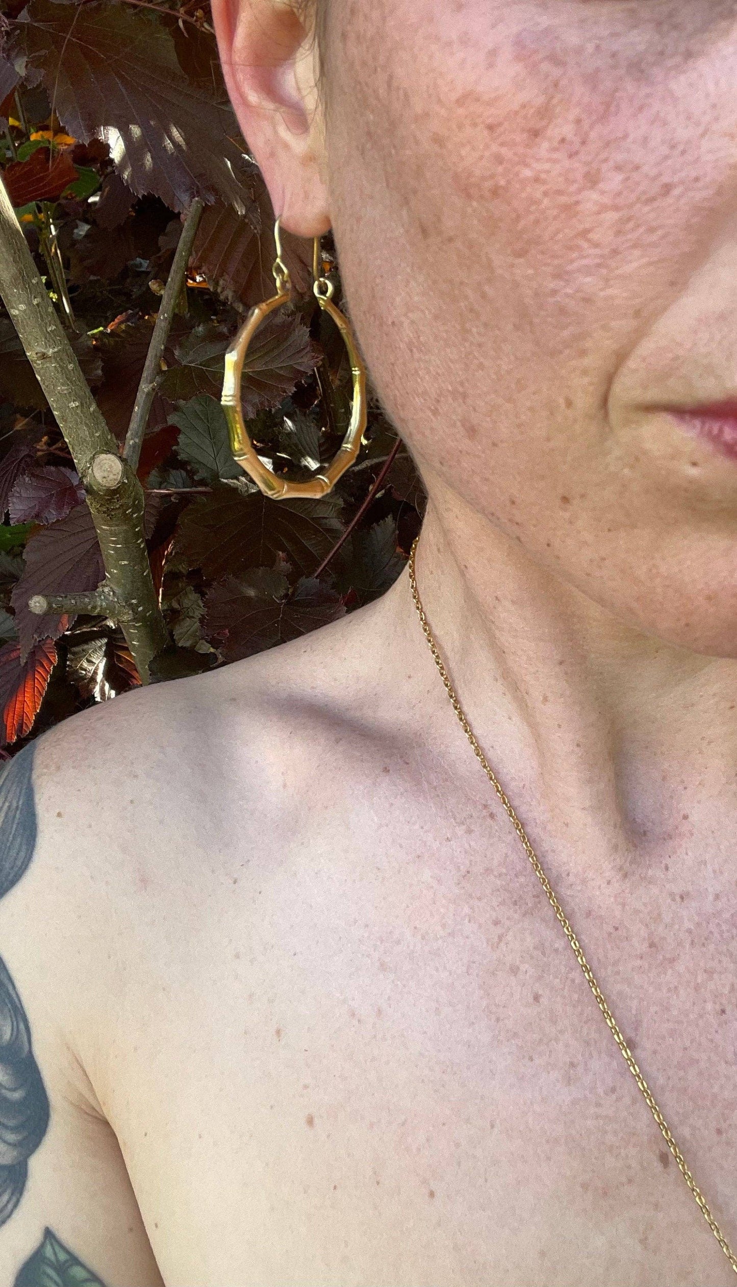 Golden Bamboo Hoop Earrings; Ethnic, Geometric,  Small, Rustic, Yoga, Hippie, Gypsy, Pretty, Ssy, Boho, Bohemian, Festival