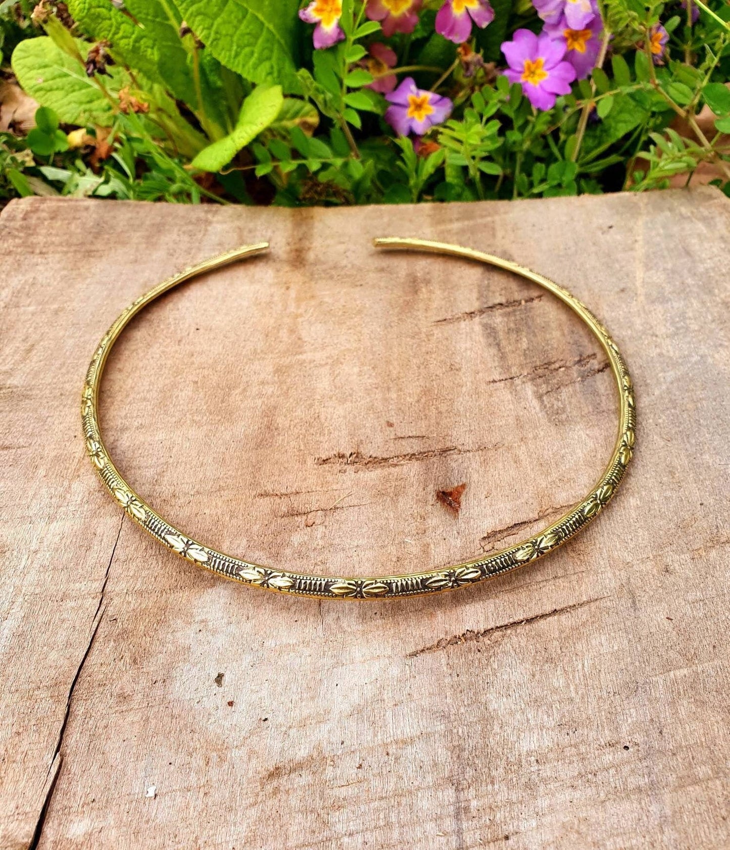 Floral Design Choker Brass Necklace