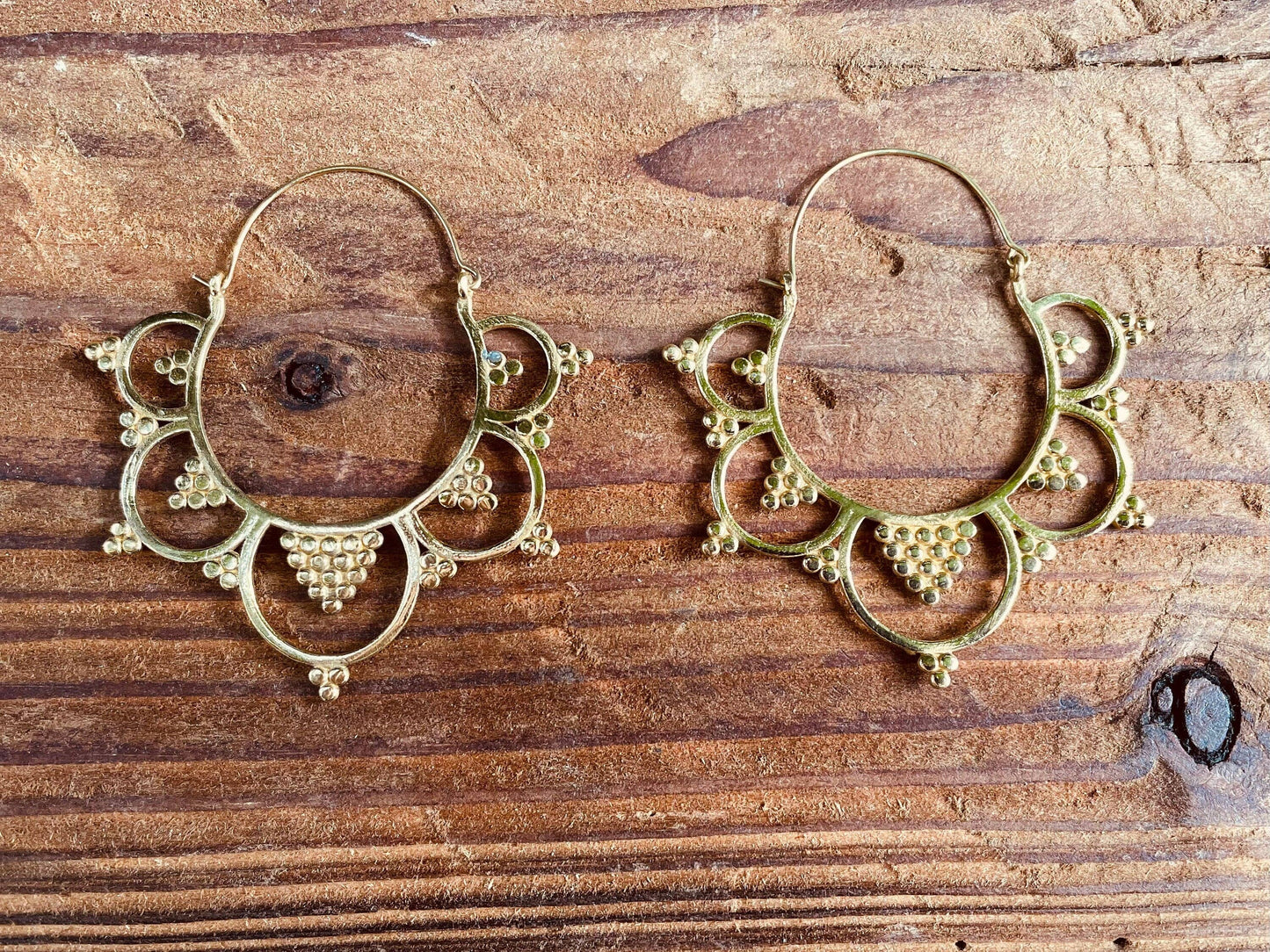 Extra Large Flower Hoops Brass Earrings