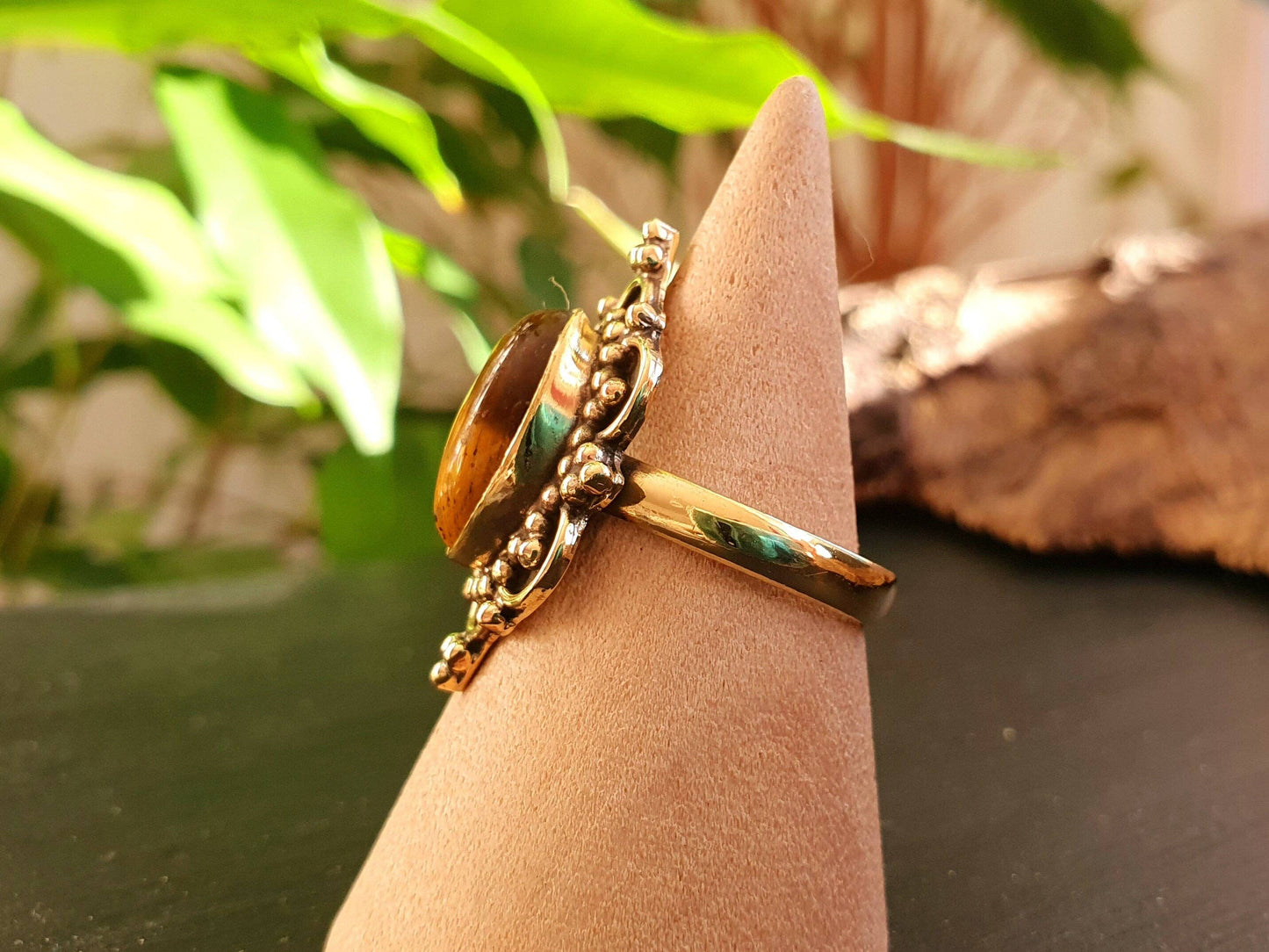 Ethnic style Brass & Tiger Eye ring