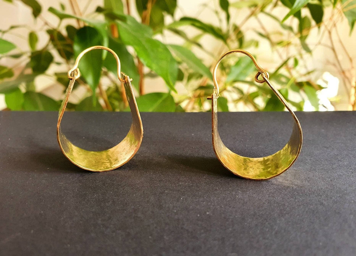 Wide Hammered Brass Hoops / Hammered Flat /  Gold Hoops / Ethnic Boho Classic XL Bohemian Chic Gold Gypsy Spiral Hippie Hiphop Festival