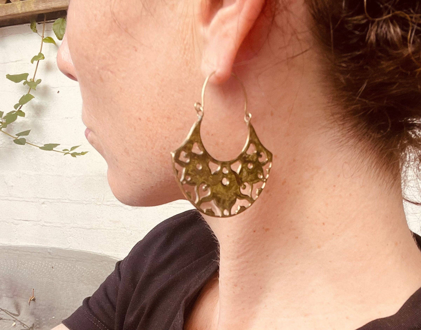 Large Boho Hoop Earrings Brass