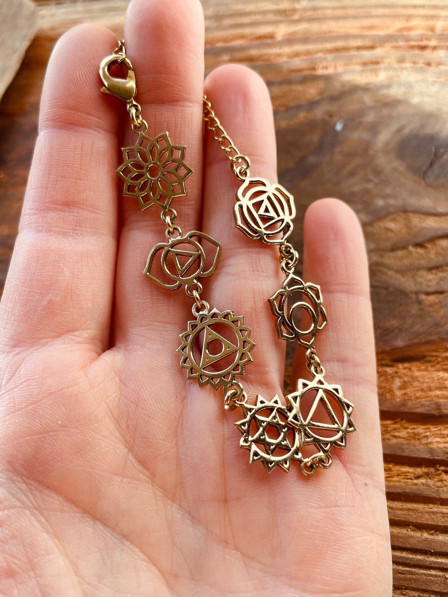 Gold Seven 7 Chakras Bracelet Brass Chain