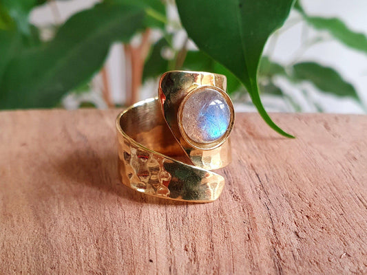 Adjustable Labradorite Brass Ring