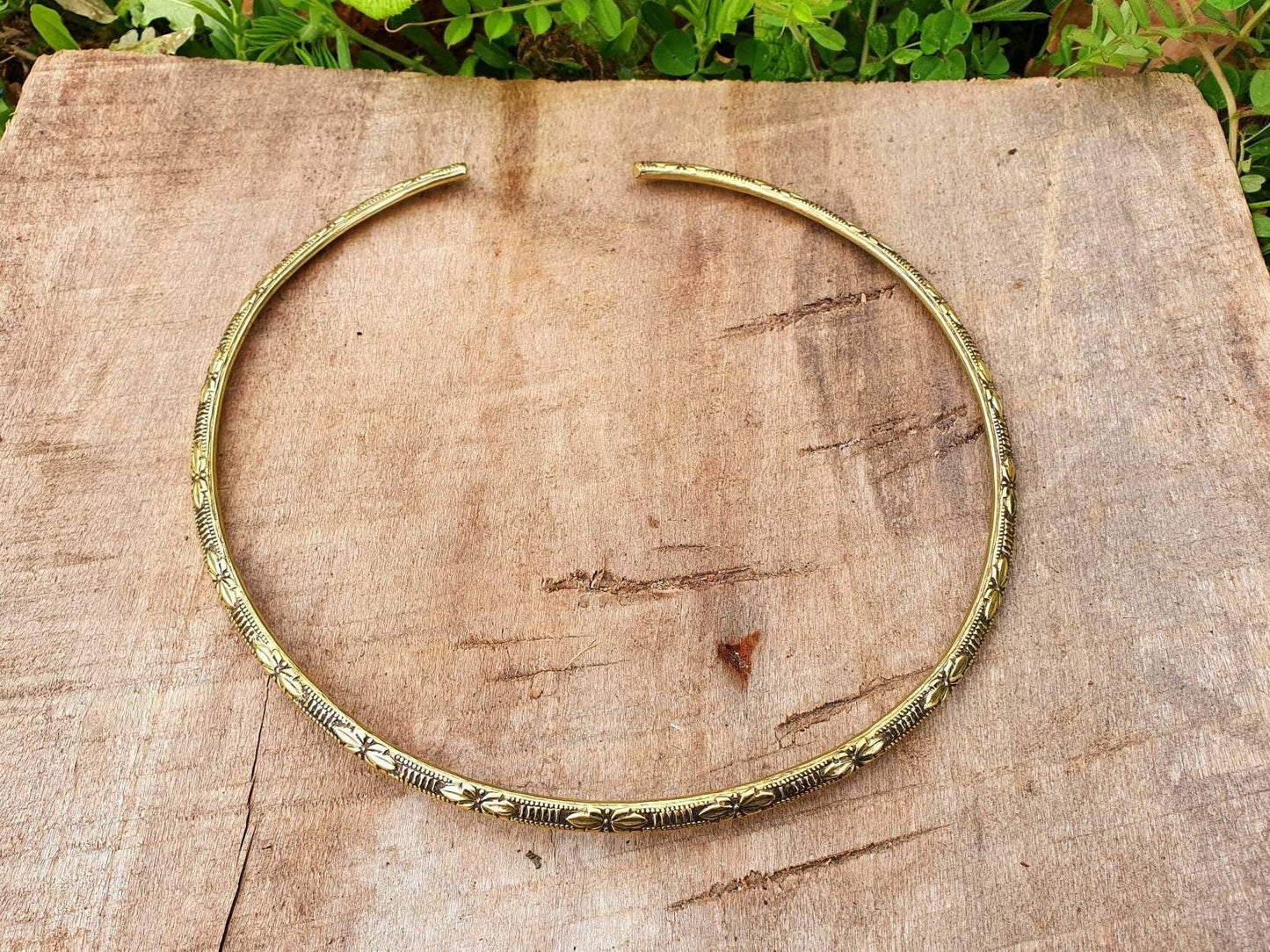 Floral Design Choker Brass Necklace