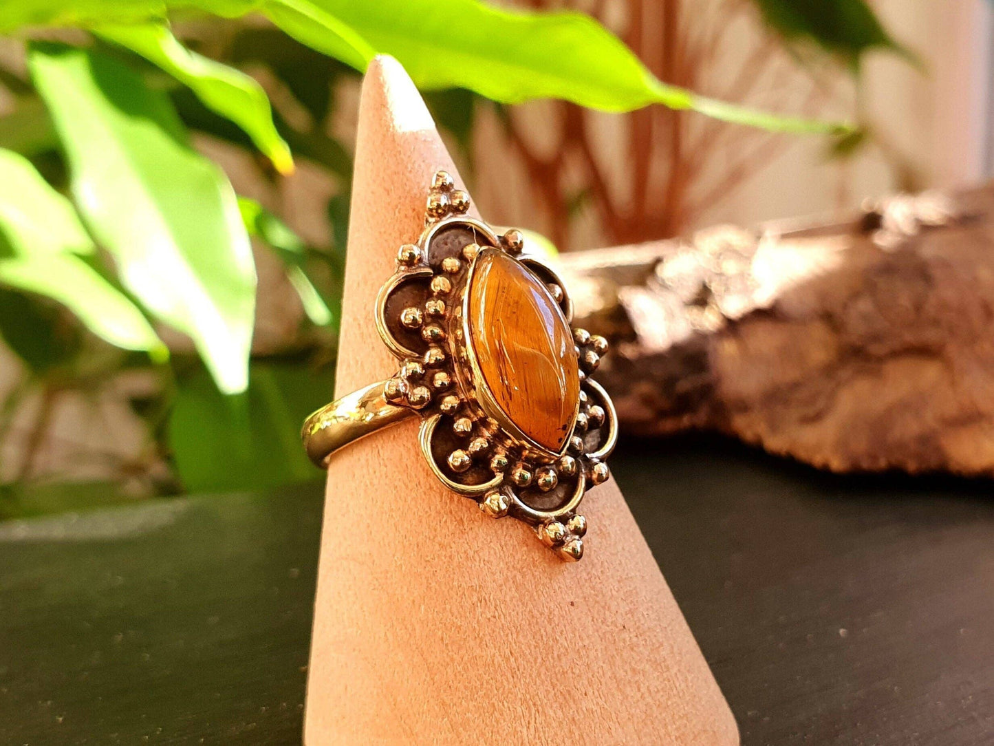 Ethnic style Brass & Tiger Eye ring