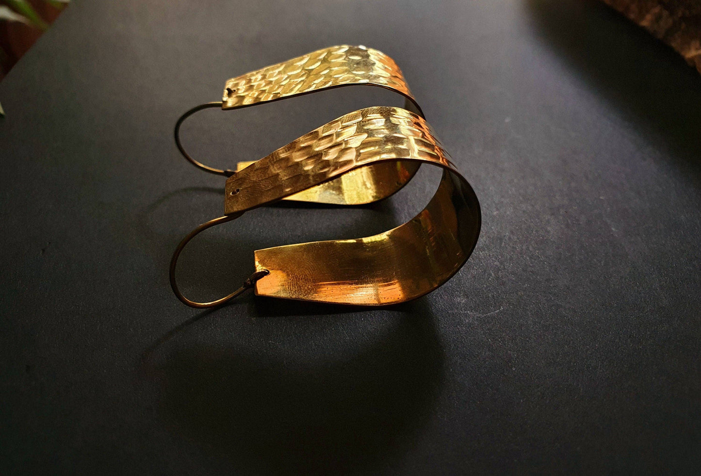 Wide Hammered Brass Hoops / Hammered Flat /  Gold Hoops / Ethnic Boho Classic XL Bohemian Chic Gold Gypsy Spiral Hippie Hiphop Festival