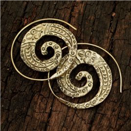 Brass Carved Spiral Earring