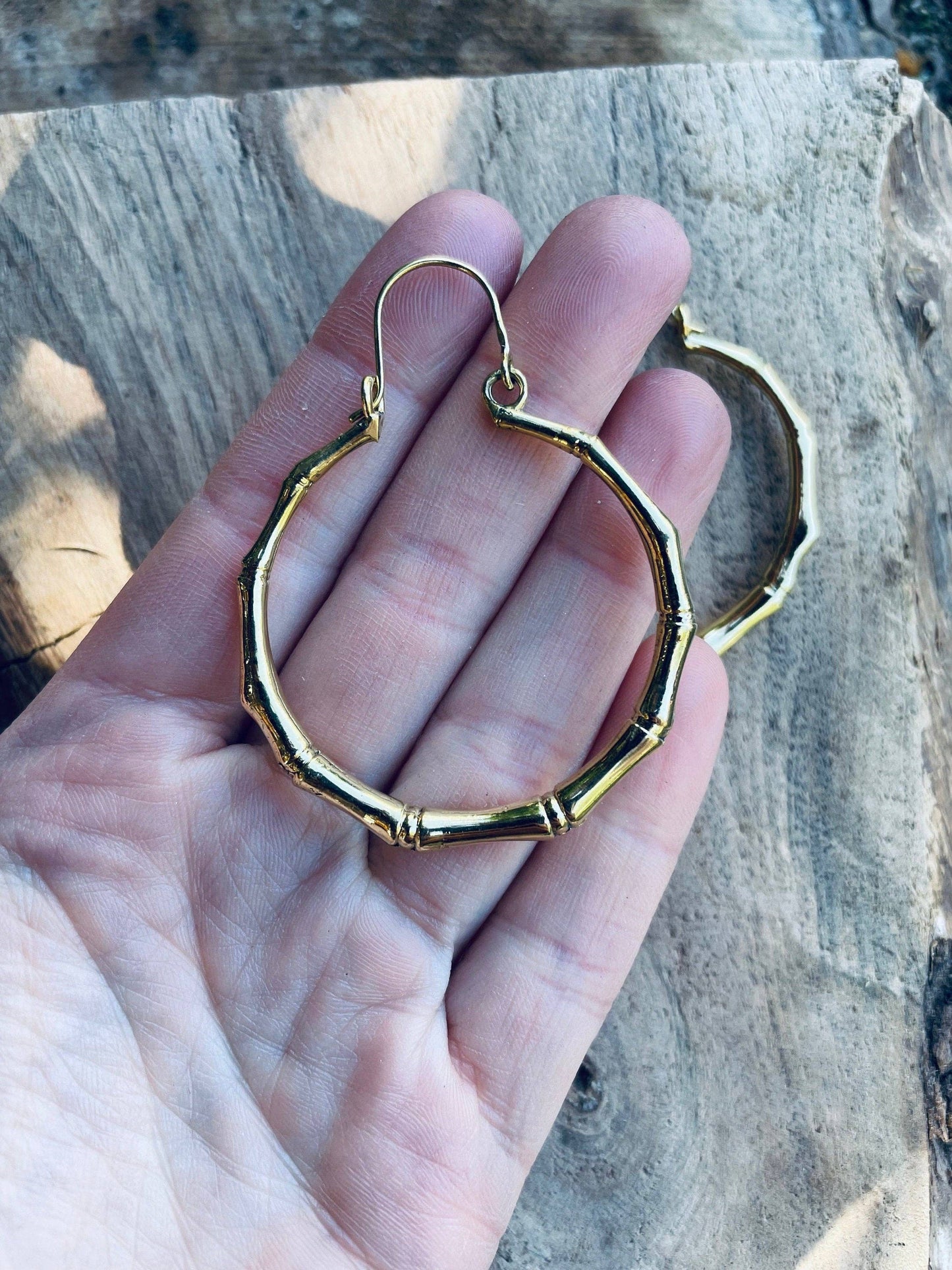 Golden Bamboo Hoop Earrings; Ethnic, Geometric,  Small, Rustic, Yoga, Hippie, Gypsy, Pretty, Ssy, Boho, Bohemian, Festival