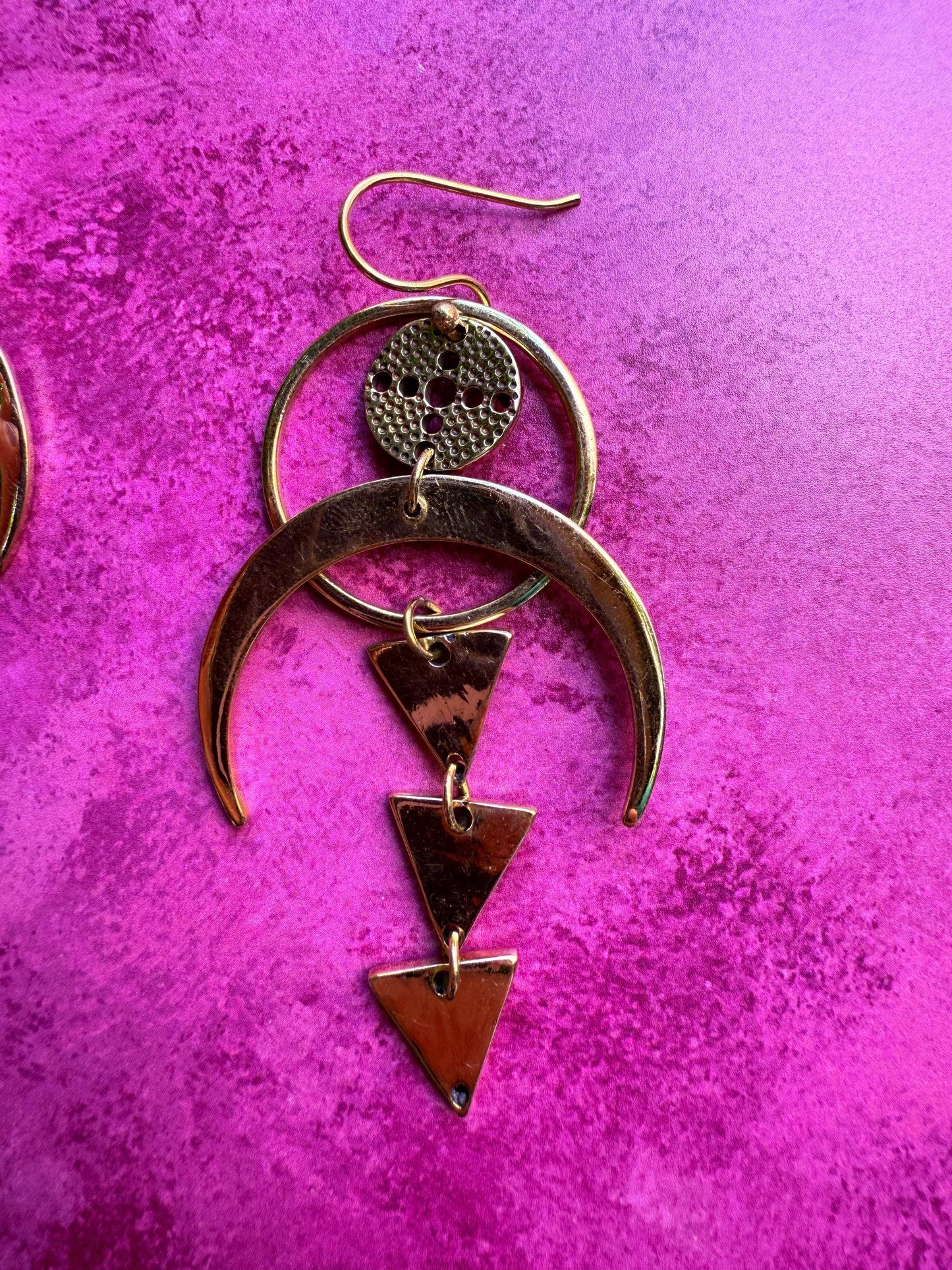 Celestial Moon Brass Earrings