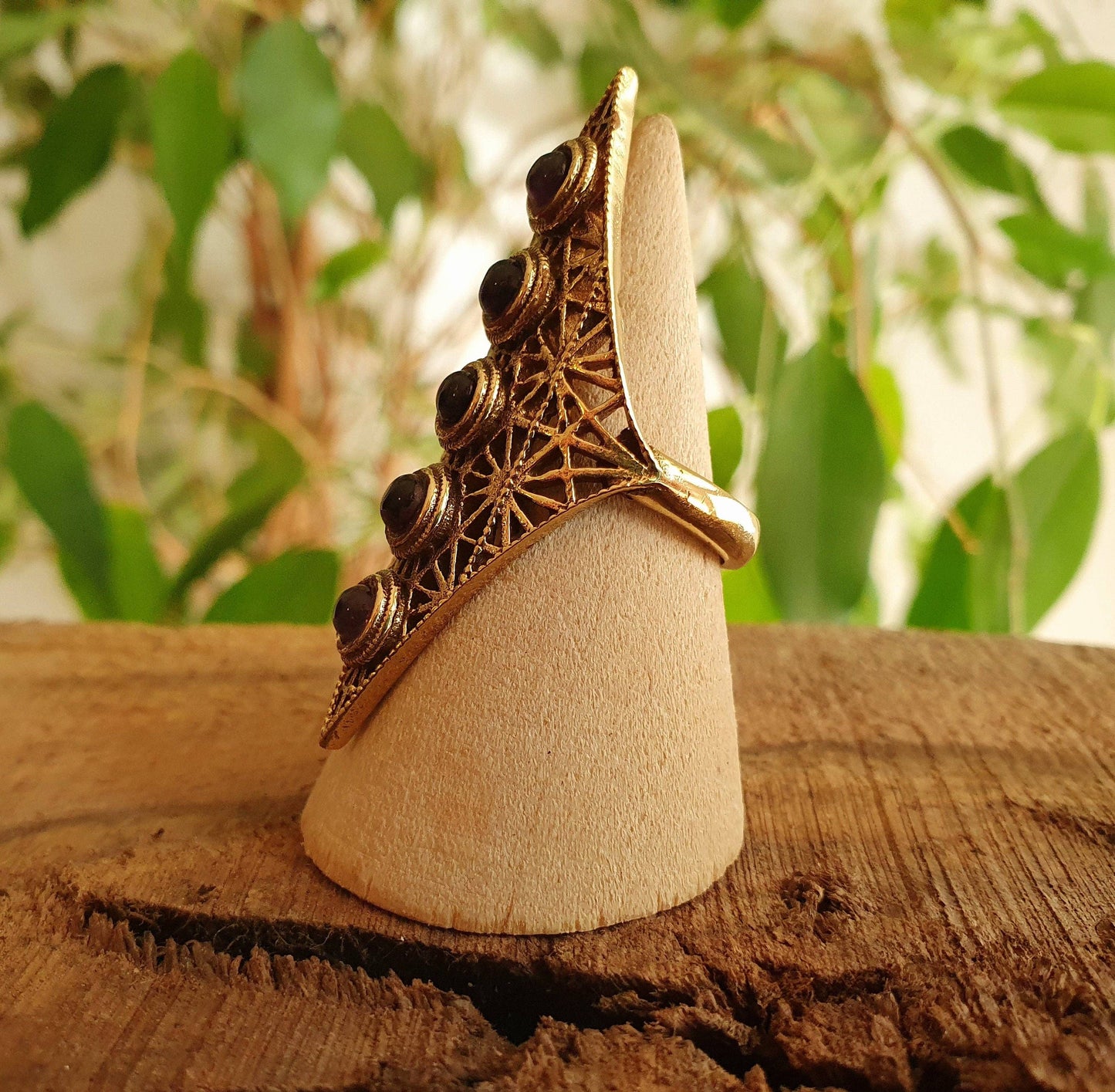 Brass Tiger Eye Geometric Diamond Shape Ring
